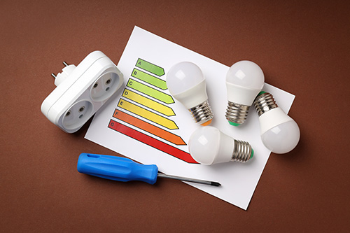 Concept of electrician or electrical tools, top view